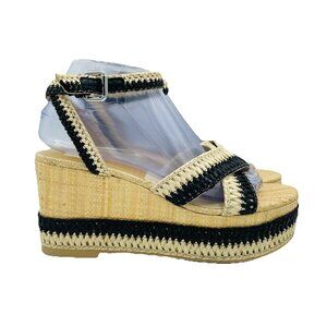 Dolce Vita Shoes Womens Size 8 Beige Black High Platform Wedge Sandals Open Toe